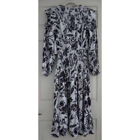 Aqua IDK7298 Women's Sz XS Blue Multi Smocked Floral Print Midi Dress $118 - Picture 4 of 16